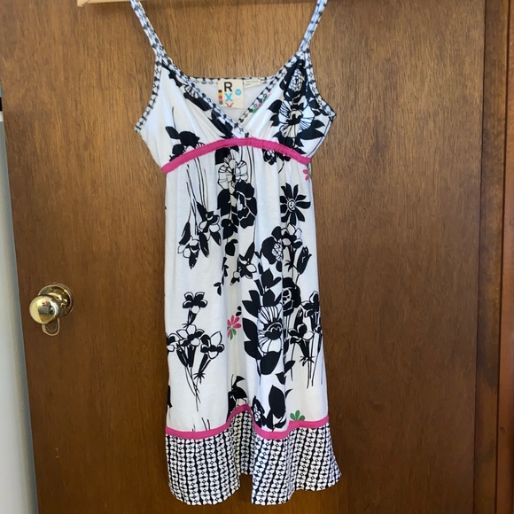Roxy Sundress, White with Black Flower Pattern - Picture 3 of 4